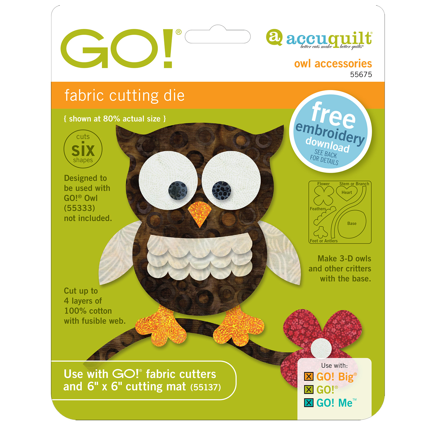 Owl Accessories Fabric Cutting Die AccuQuilt GO 
