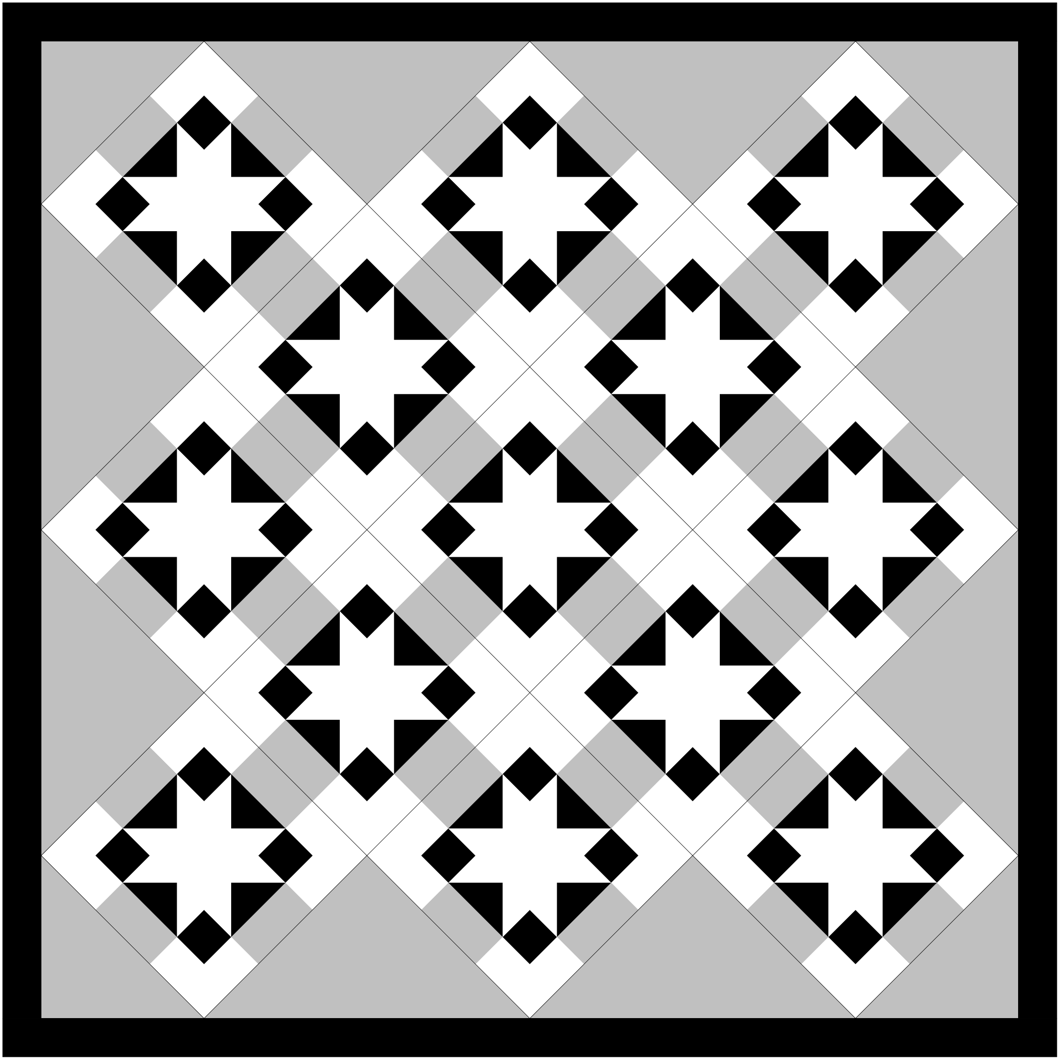 Black and white Star Stamp on point quilt