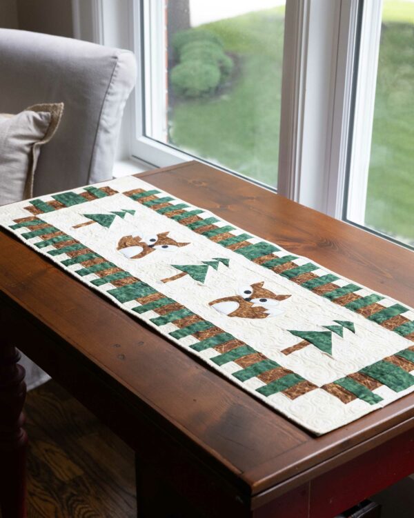 go! fox in a forest table runner pattern